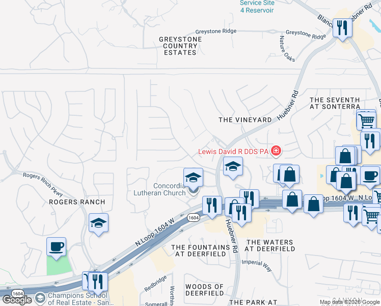 map of restaurants, bars, coffee shops, grocery stores, and more near 37 Mondavi in San Antonio