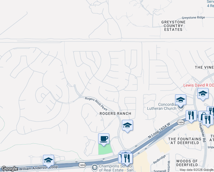 map of restaurants, bars, coffee shops, grocery stores, and more near 18422 Crosstimber in San Antonio
