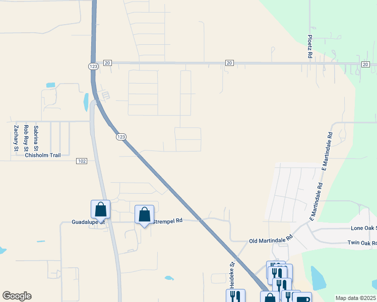 map of restaurants, bars, coffee shops, grocery stores, and more near 3511 North Austin Street in Seguin