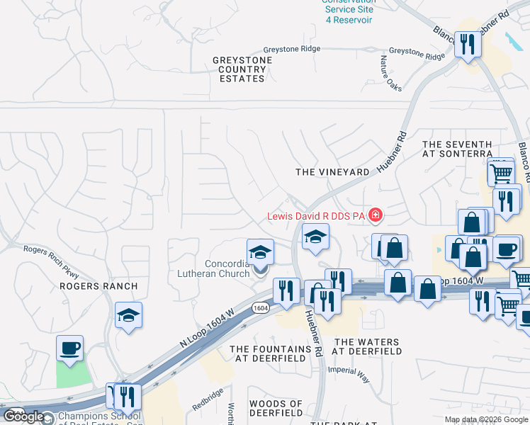 map of restaurants, bars, coffee shops, grocery stores, and more near 37 Mondavi in San Antonio