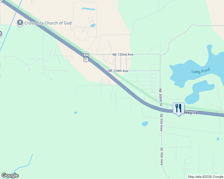 map of restaurants, bars, coffee shops, grocery stores, and more near 116 Southeast 411 Street in Cross City