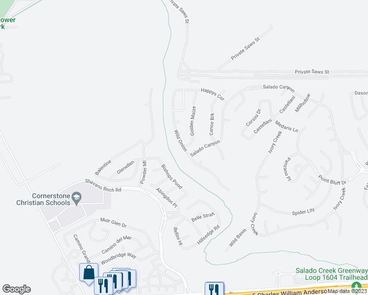 map of restaurants, bars, coffee shops, grocery stores, and more near Wild Onion in San Antonio