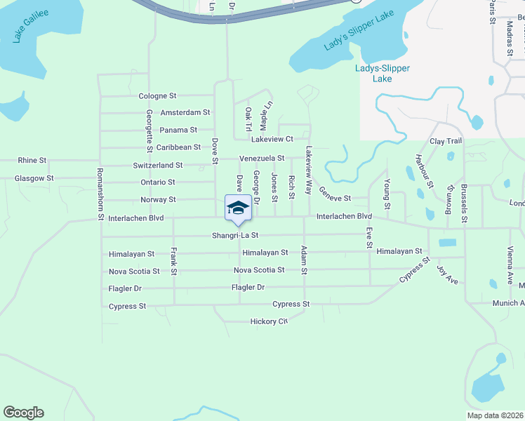 map of restaurants, bars, coffee shops, grocery stores, and more near 420 Interlachen Boulevard in Interlachen