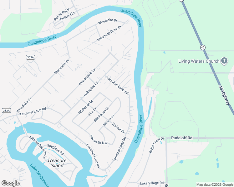 map of restaurants, bars, coffee shops, grocery stores, and more near 430 Pecan Drive Southeast in McQueeney