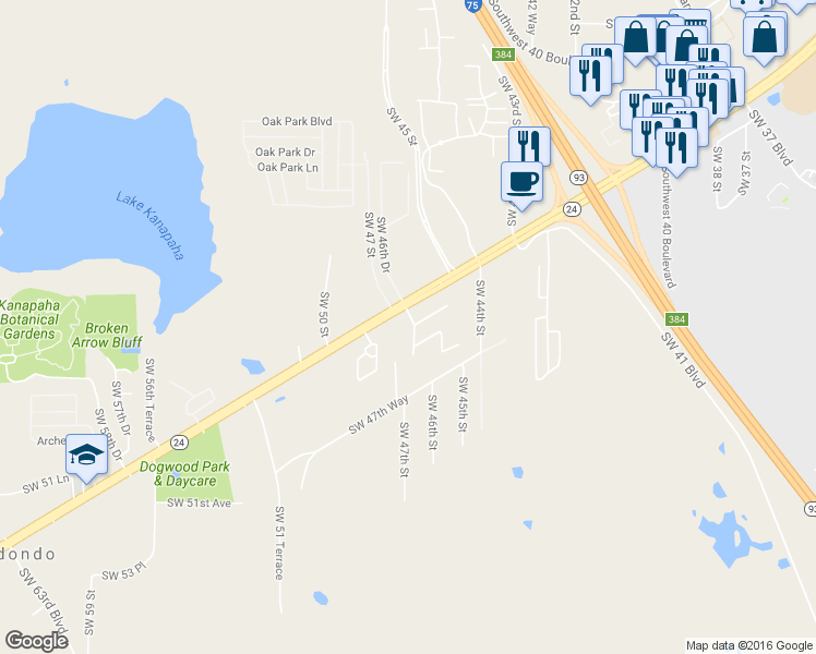 map of restaurants, bars, coffee shops, grocery stores, and more near 4414 Southwest 46th Drive in Gainesville