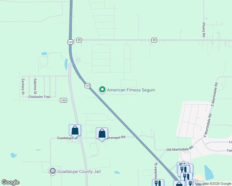 map of restaurants, bars, coffee shops, grocery stores, and more near 3511 North Austin Street in Seguin