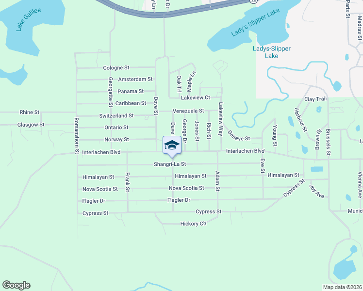 map of restaurants, bars, coffee shops, grocery stores, and more near 420 Interlachen Boulevard in Interlachen