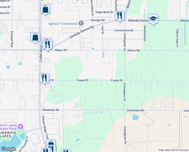 map of restaurants, bars, coffee shops, grocery stores, and more near 4535 Fuqua Street in Houston