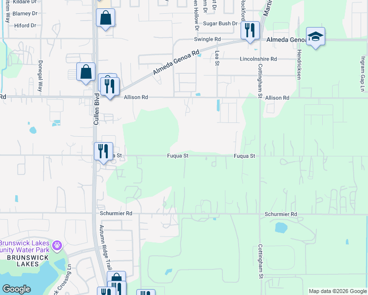 map of restaurants, bars, coffee shops, grocery stores, and more near 4425 Fuqua Street in Houston