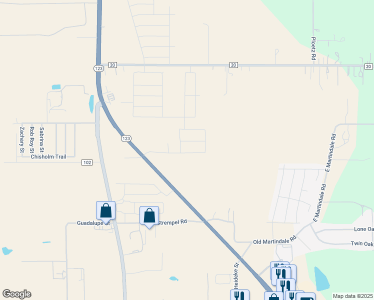 map of restaurants, bars, coffee shops, grocery stores, and more near 3511 North Austin Street in Seguin