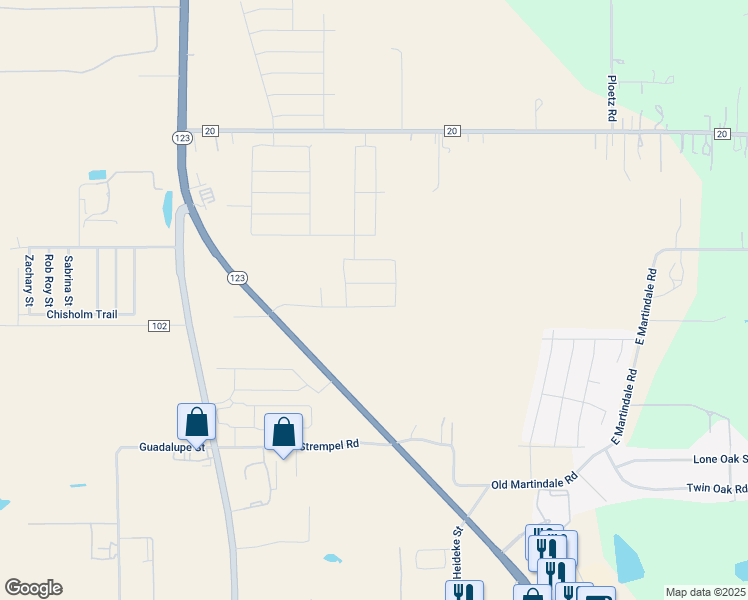 map of restaurants, bars, coffee shops, grocery stores, and more near 3511 North Austin Street in Seguin