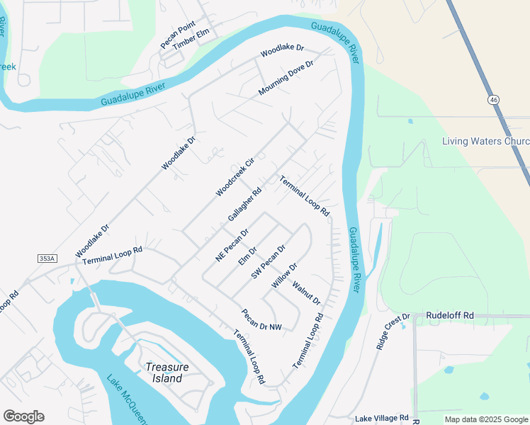map of restaurants, bars, coffee shops, grocery stores, and more near 243 Pecan Drive Southeast in McQueeney