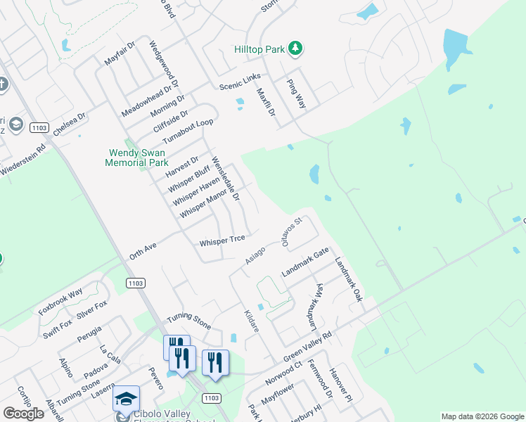 map of restaurants, bars, coffee shops, grocery stores, and more near 3908 Whisper Point in Schertz