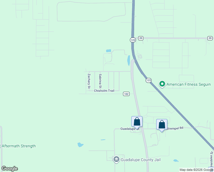 map of restaurants, bars, coffee shops, grocery stores, and more near 3409 Quintana Trail in Seguin