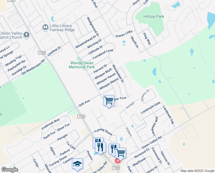 map of restaurants, bars, coffee shops, grocery stores, and more near 3334 Whisper Manor in Schertz