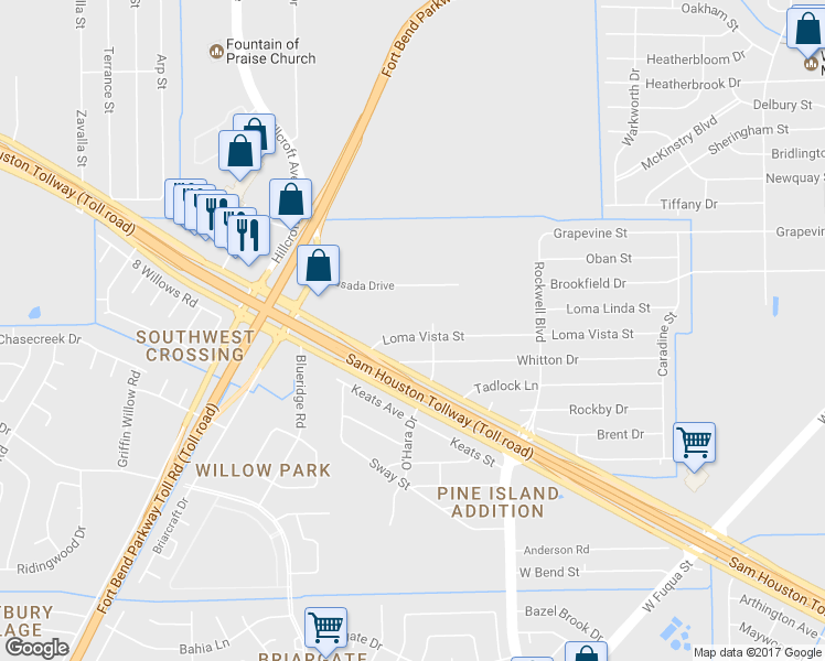 map of restaurants, bars, coffee shops, grocery stores, and more near 6814 Loma Vista Street in Houston