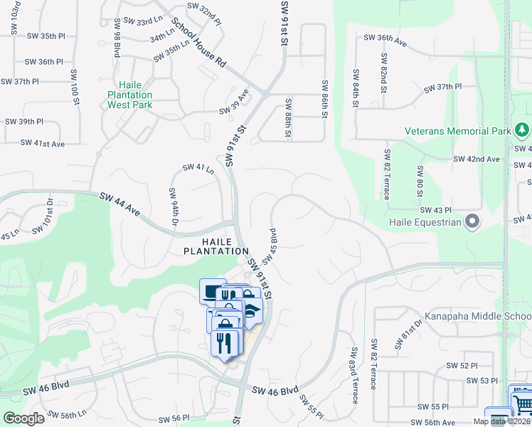 map of restaurants, bars, coffee shops, grocery stores, and more near 8820 Southwest 45 Boulevard in Gainesville