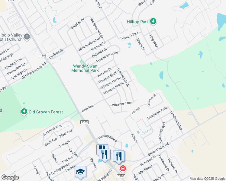 map of restaurants, bars, coffee shops, grocery stores, and more near 3334 Whisper Manor in Schertz