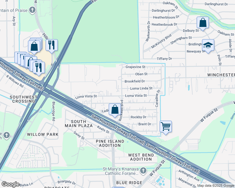 map of restaurants, bars, coffee shops, grocery stores, and more near 6610 Loma Vista Street in Houston