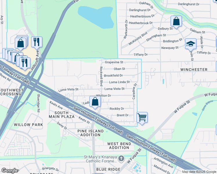 map of restaurants, bars, coffee shops, grocery stores, and more near 6522 Loma Vista Street in Houston