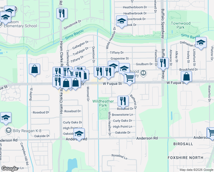 map of restaurants, bars, coffee shops, grocery stores, and more near 14715 Kendalls Path Court in Houston