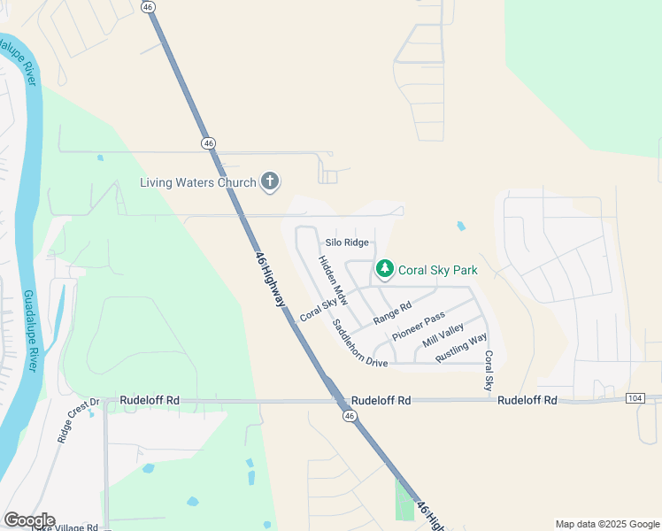 map of restaurants, bars, coffee shops, grocery stores, and more near 3027 Hidden Meadow in Seguin