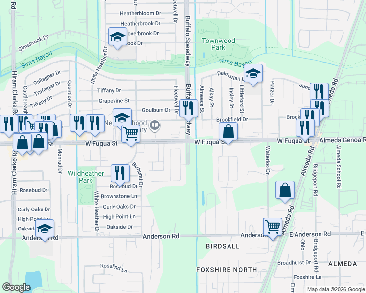 map of restaurants, bars, coffee shops, grocery stores, and more near 3614 Twisted Brook Drive in Houston