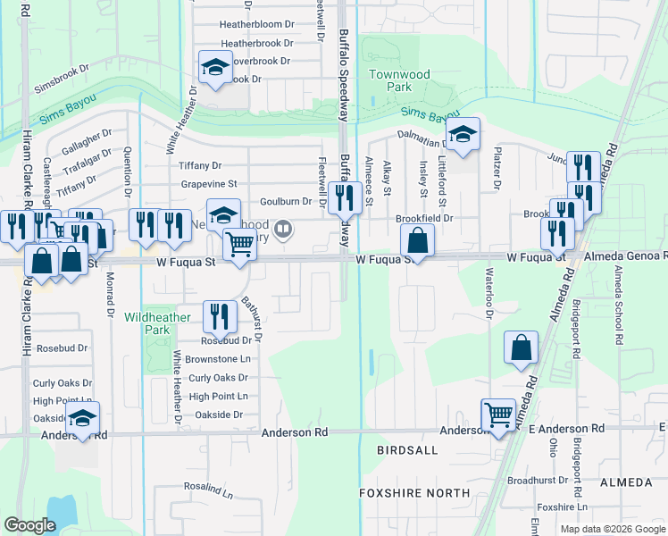 map of restaurants, bars, coffee shops, grocery stores, and more near 3614 Twisted Brook Drive in Houston