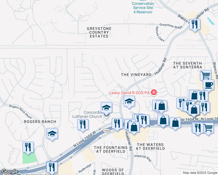 map of restaurants, bars, coffee shops, grocery stores, and more near 37 Mondavi in San Antonio