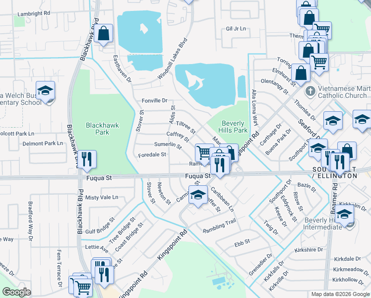 map of restaurants, bars, coffee shops, grocery stores, and more near 9829 Sumerlin Street in Houston
