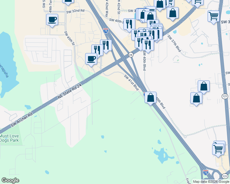 map of restaurants, bars, coffee shops, grocery stores, and more near in Gainesville