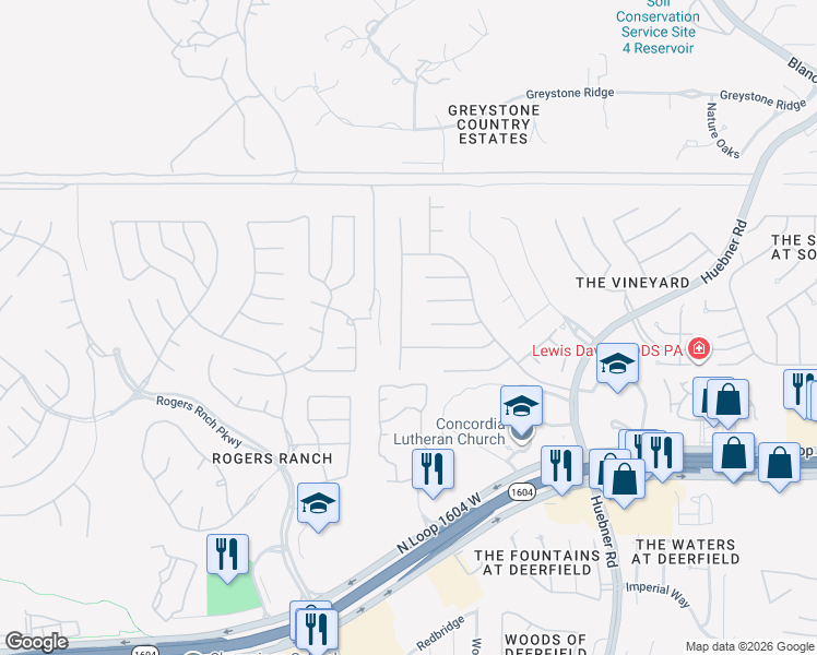 map of restaurants, bars, coffee shops, grocery stores, and more near 28 Michelangelo in San Antonio
