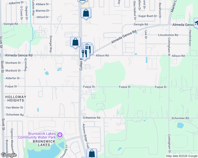 map of restaurants, bars, coffee shops, grocery stores, and more near 4147 Fuqua Street in Houston