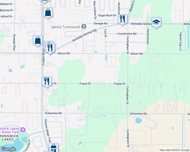 map of restaurants, bars, coffee shops, grocery stores, and more near 4535 Fuqua Street in Houston