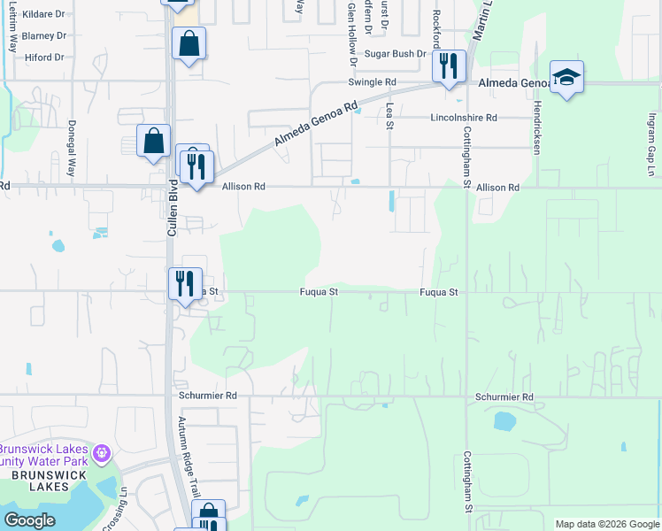 map of restaurants, bars, coffee shops, grocery stores, and more near 4425 Fuqua Street in Houston