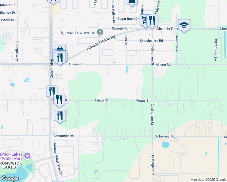 map of restaurants, bars, coffee shops, grocery stores, and more near 4535 Fuqua Street in Houston