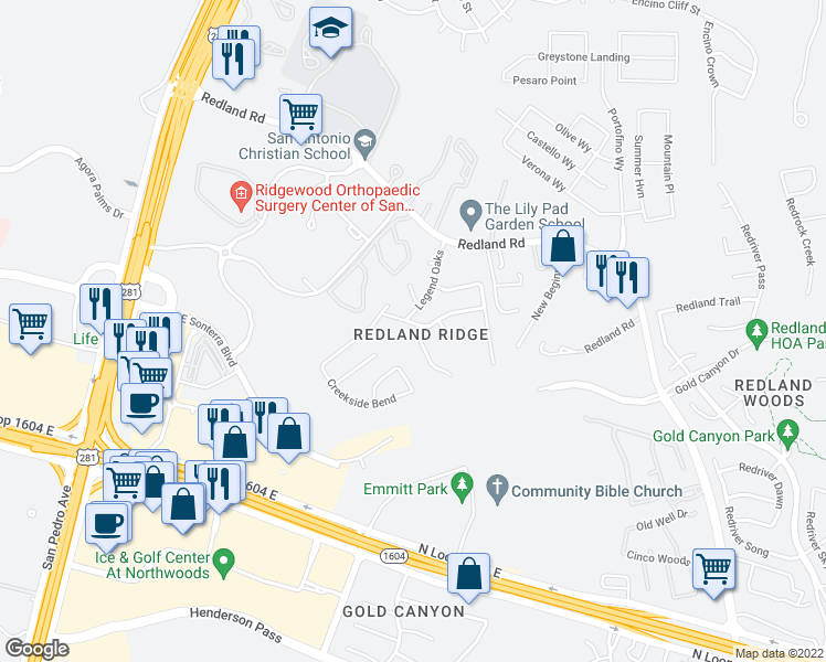 map of restaurants, bars, coffee shops, grocery stores, and more near 2310 Stallion Run in San Antonio