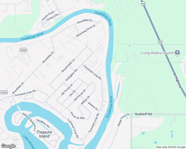 map of restaurants, bars, coffee shops, grocery stores, and more near 430 Pecan Drive Southeast in McQueeney