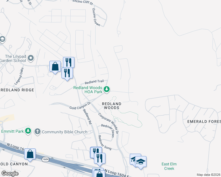 map of restaurants, bars, coffee shops, grocery stores, and more near 2906 Redsky Pass in San Antonio