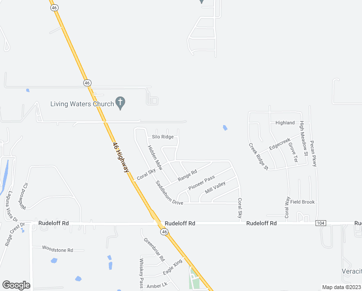 map of restaurants, bars, coffee shops, grocery stores, and more near 3031 Mustang Meadow in Seguin