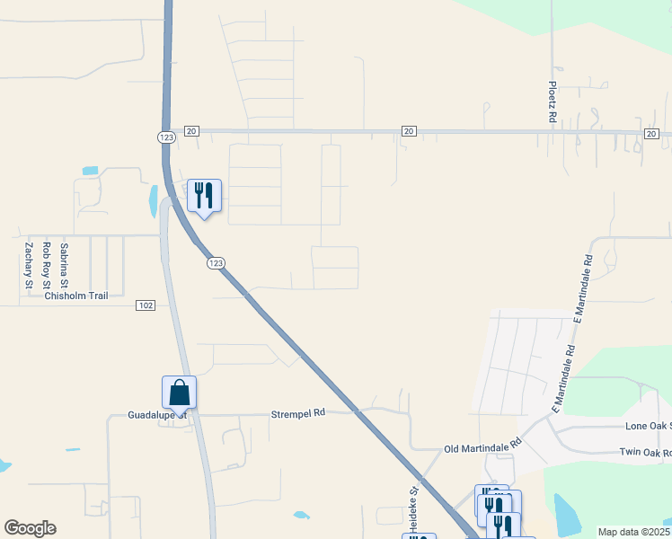 map of restaurants, bars, coffee shops, grocery stores, and more near 3511 North Austin Street in Seguin