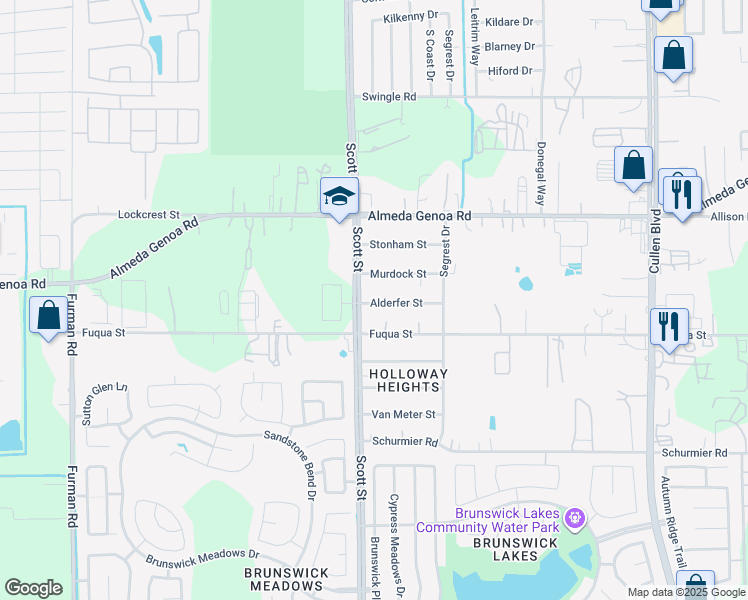 map of restaurants, bars, coffee shops, grocery stores, and more near 3518 Alderfer Street in Houston