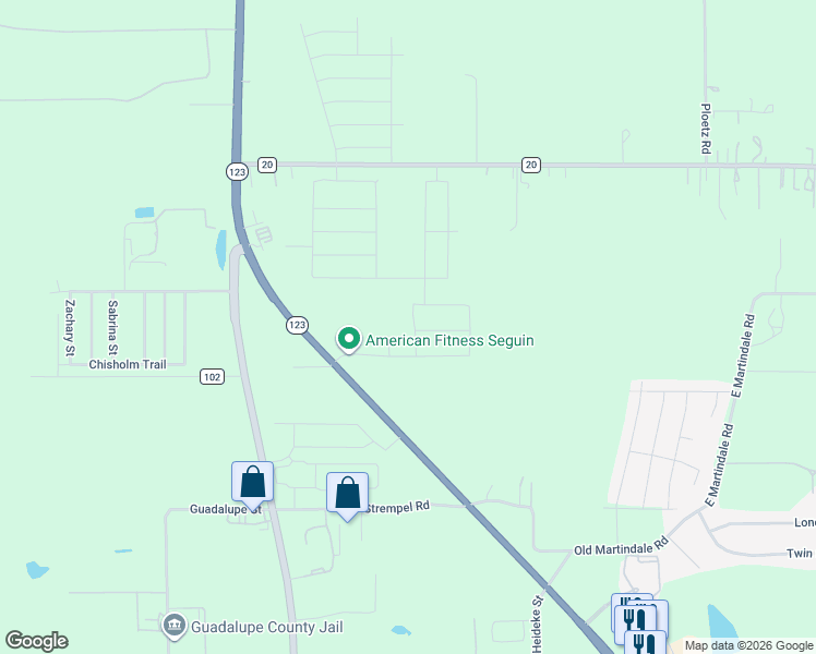 map of restaurants, bars, coffee shops, grocery stores, and more near 3511 North Austin Street in Seguin