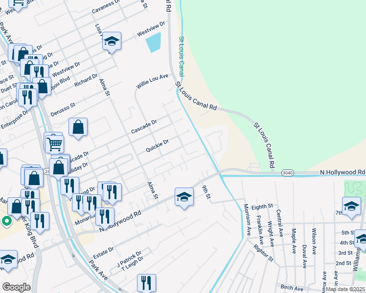 map of restaurants, bars, coffee shops, grocery stores, and more near 1537 Verna St in Houma