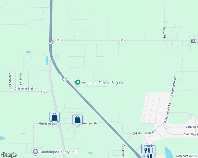 map of restaurants, bars, coffee shops, grocery stores, and more near 3511 North Austin Street in Seguin