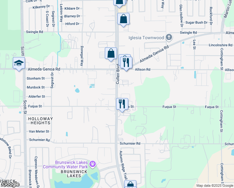 map of restaurants, bars, coffee shops, grocery stores, and more near 13555 Cullen Boulevard in Houston