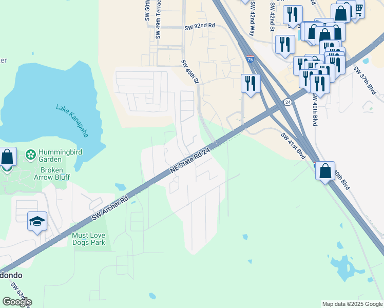 map of restaurants, bars, coffee shops, grocery stores, and more near 4414 Southwest 46th Drive in Gainesville