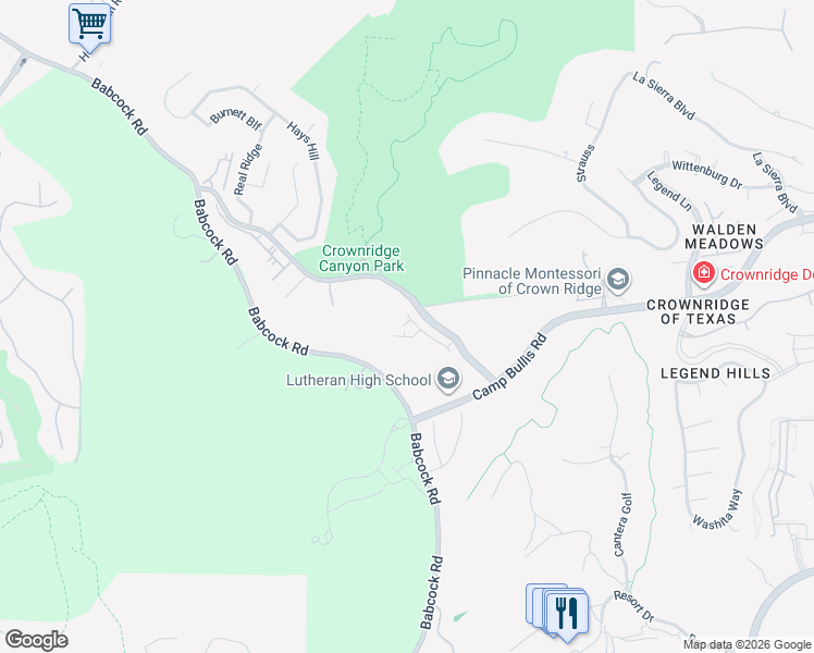 map of restaurants, bars, coffee shops, grocery stores, and more near 7222 Luskey Boulevard in San Antonio