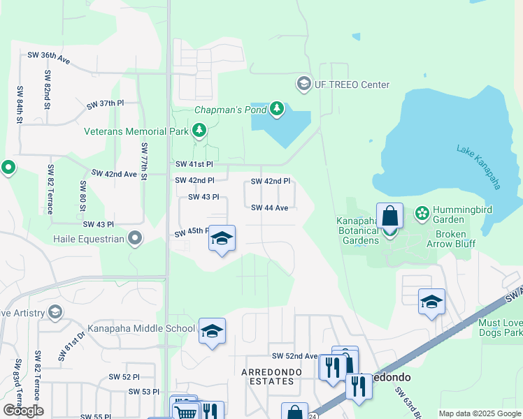 map of restaurants, bars, coffee shops, grocery stores, and more near 4313 Southwest 70th Terrace in Gainesville