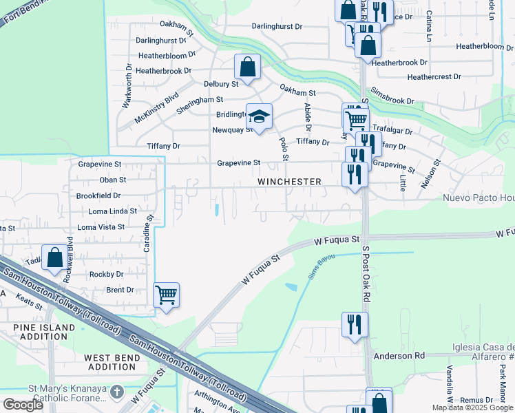 map of restaurants, bars, coffee shops, grocery stores, and more near 5905 Peachtree Road in Houston